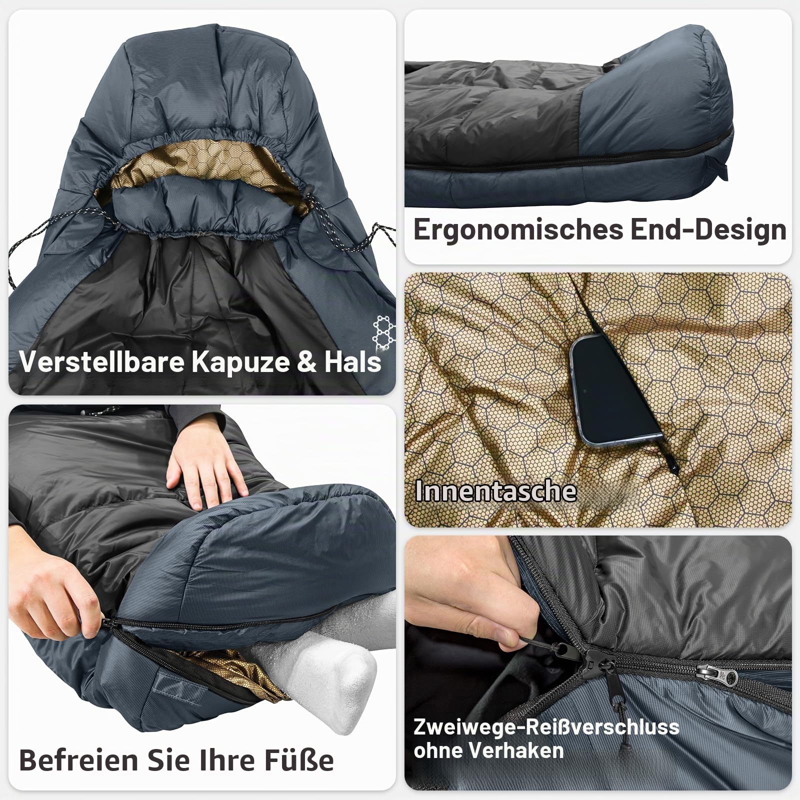GEERTOP Mumienschlafsack für Erwachsene – Graphen-Technologie & Pflanzenfaser-Füllung, 3-4 Jahreszeiten Winterschlafsack (1500g, -3°C bis 4°C), Wasserabweisend, Warm für Camping & Auto-Reisen