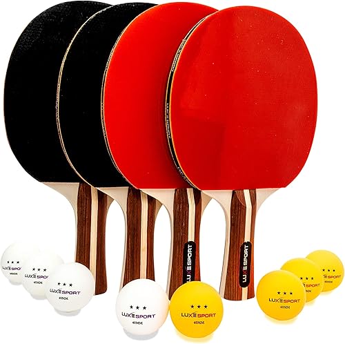 Miniatura 2 de Juego de 4 paletas de ping pong, paquete completo de tenis de mesa incluye 4 paletas de ping pong, 8 bolas de tres estrellas, bolsa de viaje de