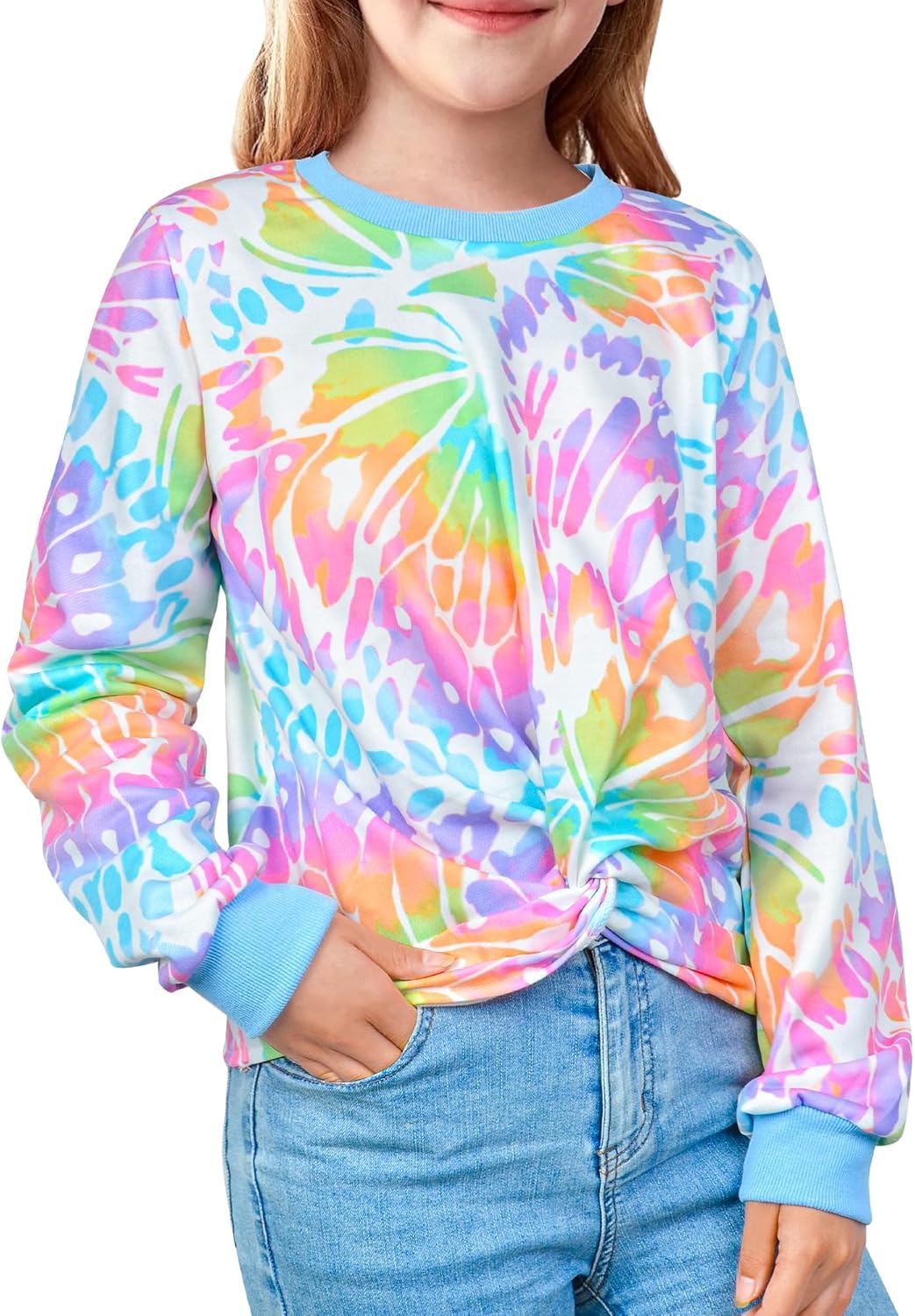 Girls Long Sleeve Sweatshirt Kids Crewneck Shirts Trendy Twist Front Pullover Tops 3-12 Years