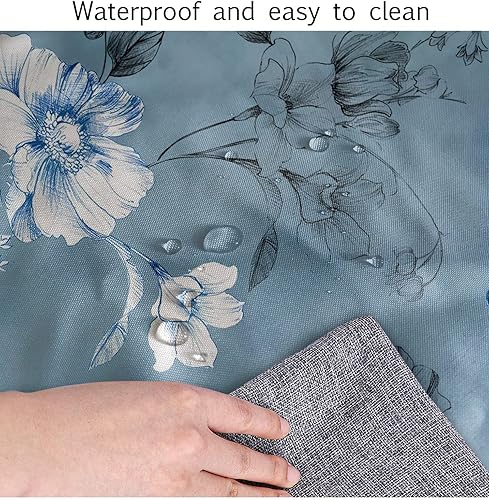 Miniatura 6 de SongYi Mantel cuadrado de poliéster con borde elástico de flores azules y blancas, cubierta de mesa para decoración del hogar, impermeable,