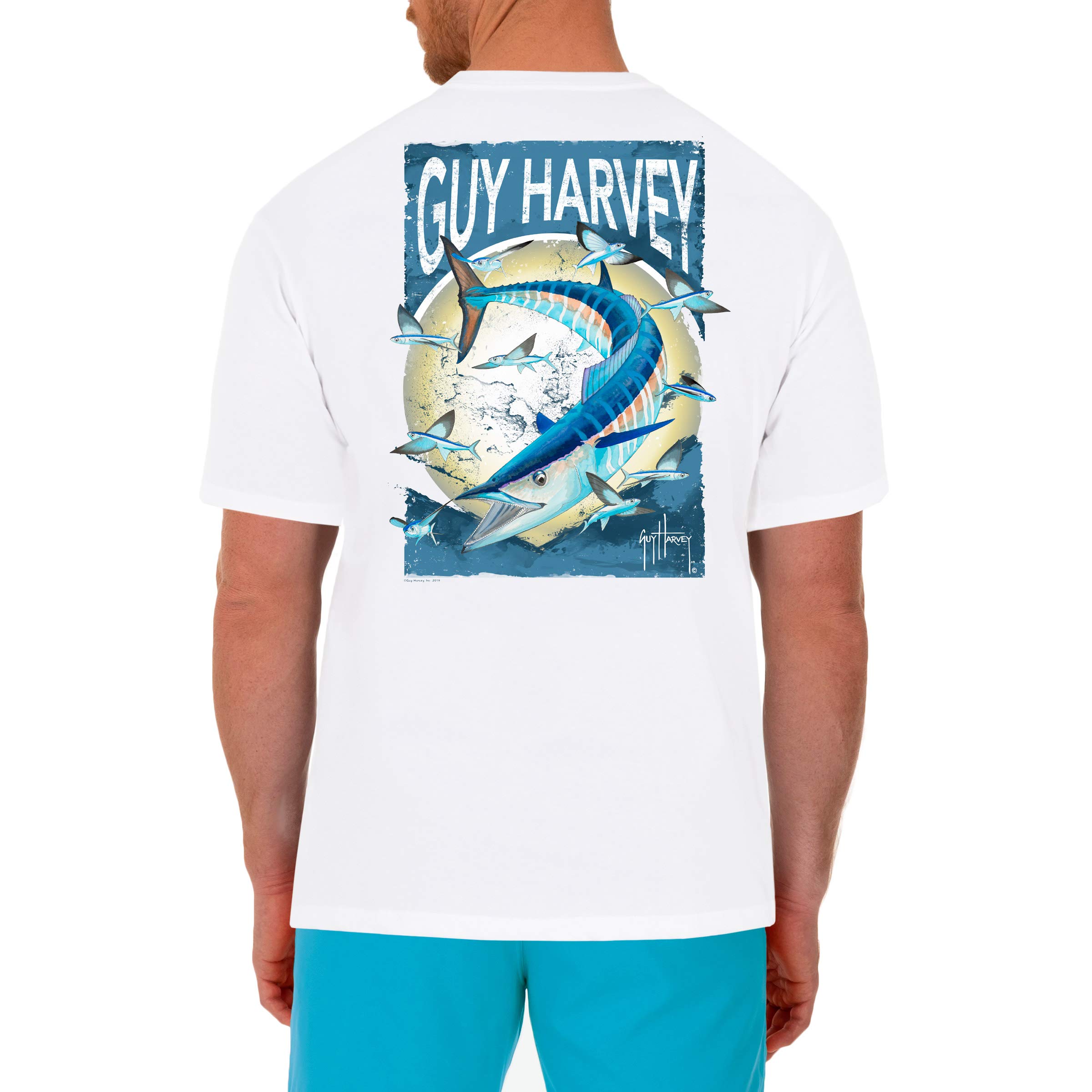 Guy Harvey Men’s Offshore Fish Collection Short Sleeve T-Shirt, Bright White/Offshore Haul Wahoo, Large