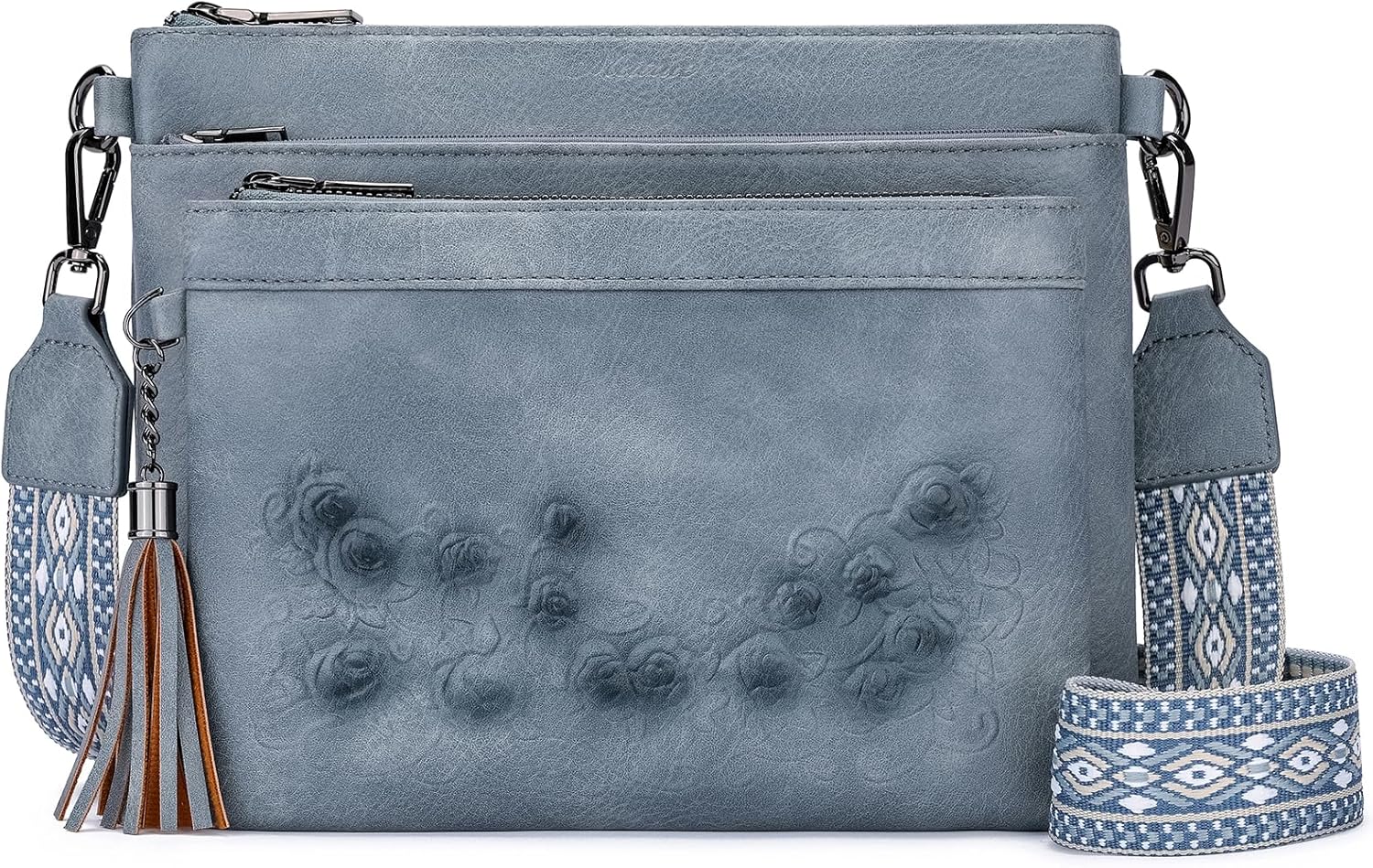 MEITRUE Crossbody Bags for Women,Embossed Leather Purse with Tassel Multi Pocket Travel Shoulder Handbags - Image 7