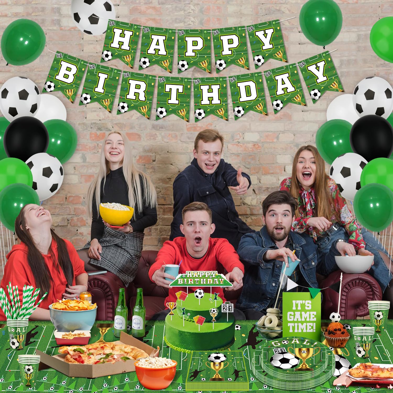 Decorazioni Festa Calcio 123 Pezzi - Piatti, Tovaglioli, Tovaglie, Striscione Compleanno - Foto 4