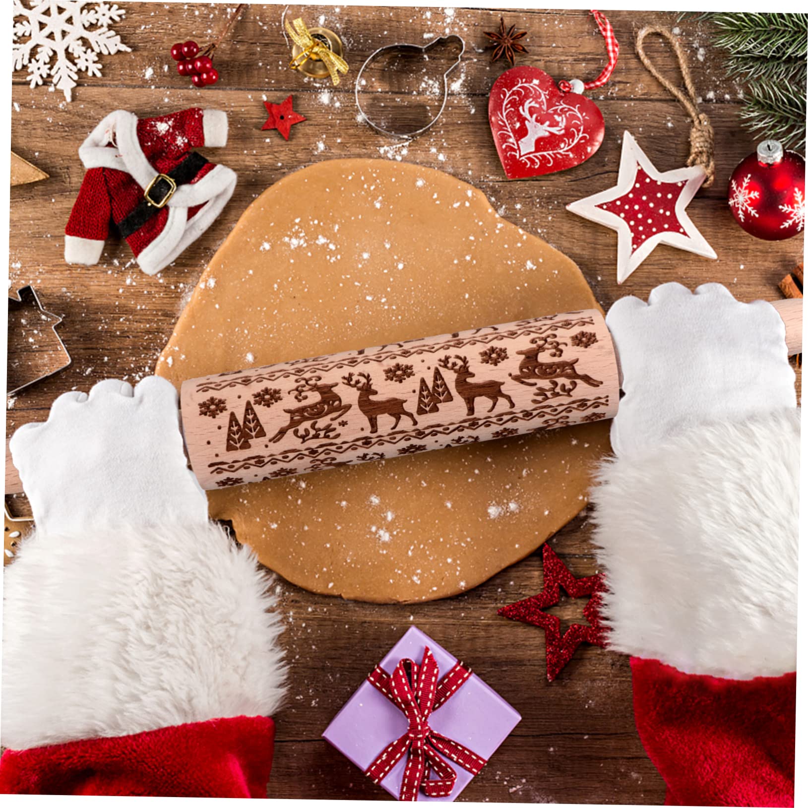 SHOWERORO 3piezas De Madera Estampado Navideño Casero Para Repostería De Amasar Navideño Para Hacer Galletas