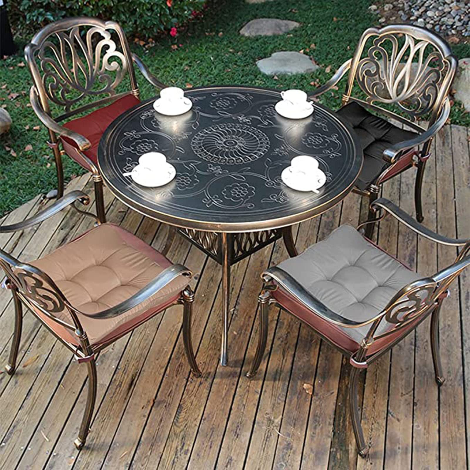 TOULIVER Lot de 4 Coussins pour Chaise Carrés 40x40x7 cm, Coussin Chaise Exterieur Coussin de Jardin Idéal pour Intérieur et Extérieur Terrasse Balcon Canapé, Galette Chaise Imperméable,Beige,45x45cm