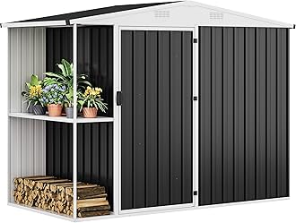 DWVO Outdoor Storage Shed 8x4FT with Rack, Metal Garden Shed with Storage Shelves, Bike Storage Tool Cabinet Box for Lawn Backyard Patio Use, Dark Gray