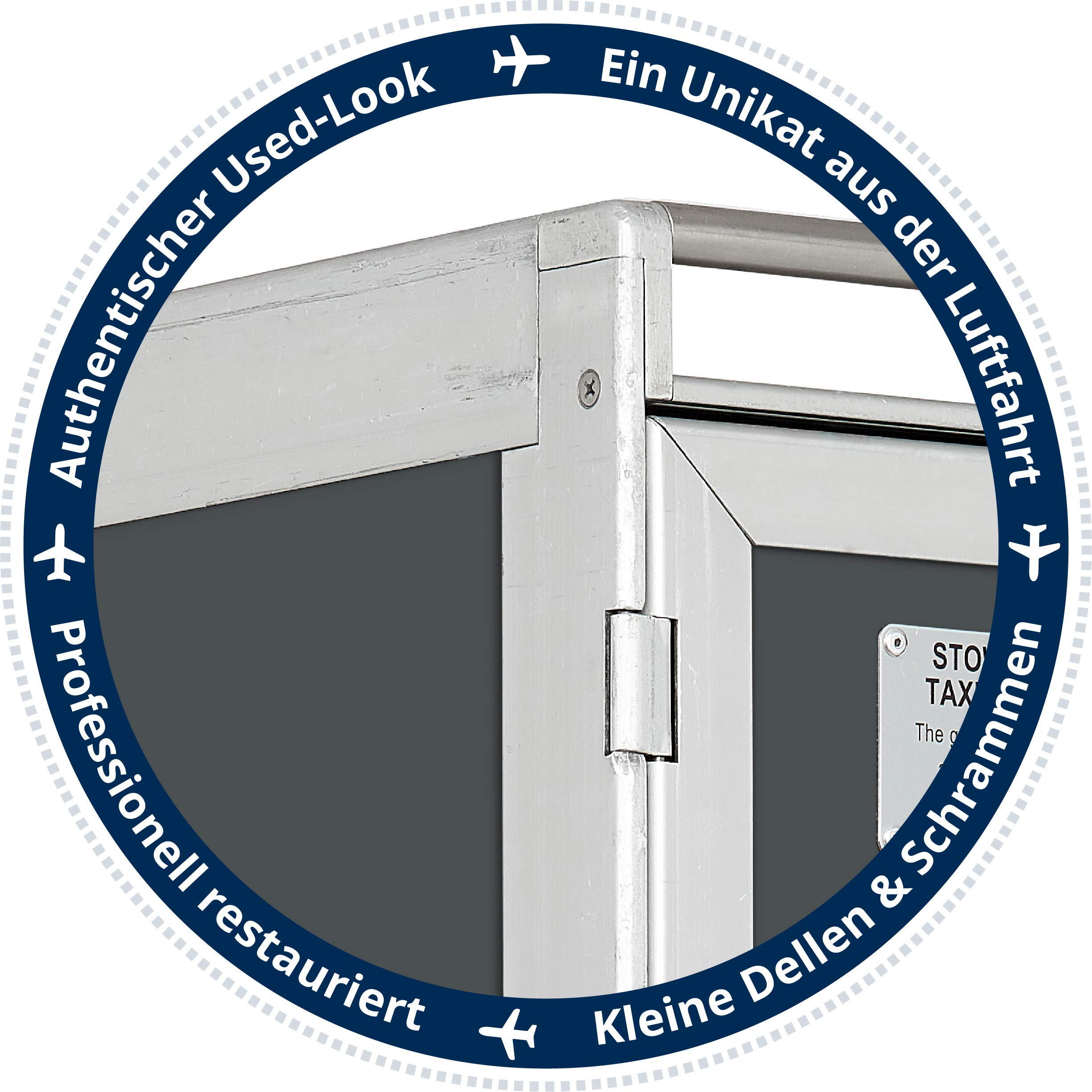 Flugzeugtrolley Weltkarte Mokka-Weiss, Gebrauchtes Original aus der Luftfahrt - ausgemustert und hochwertig restauriert, Flugzeug Servierwagen, Original Airline Trolley
