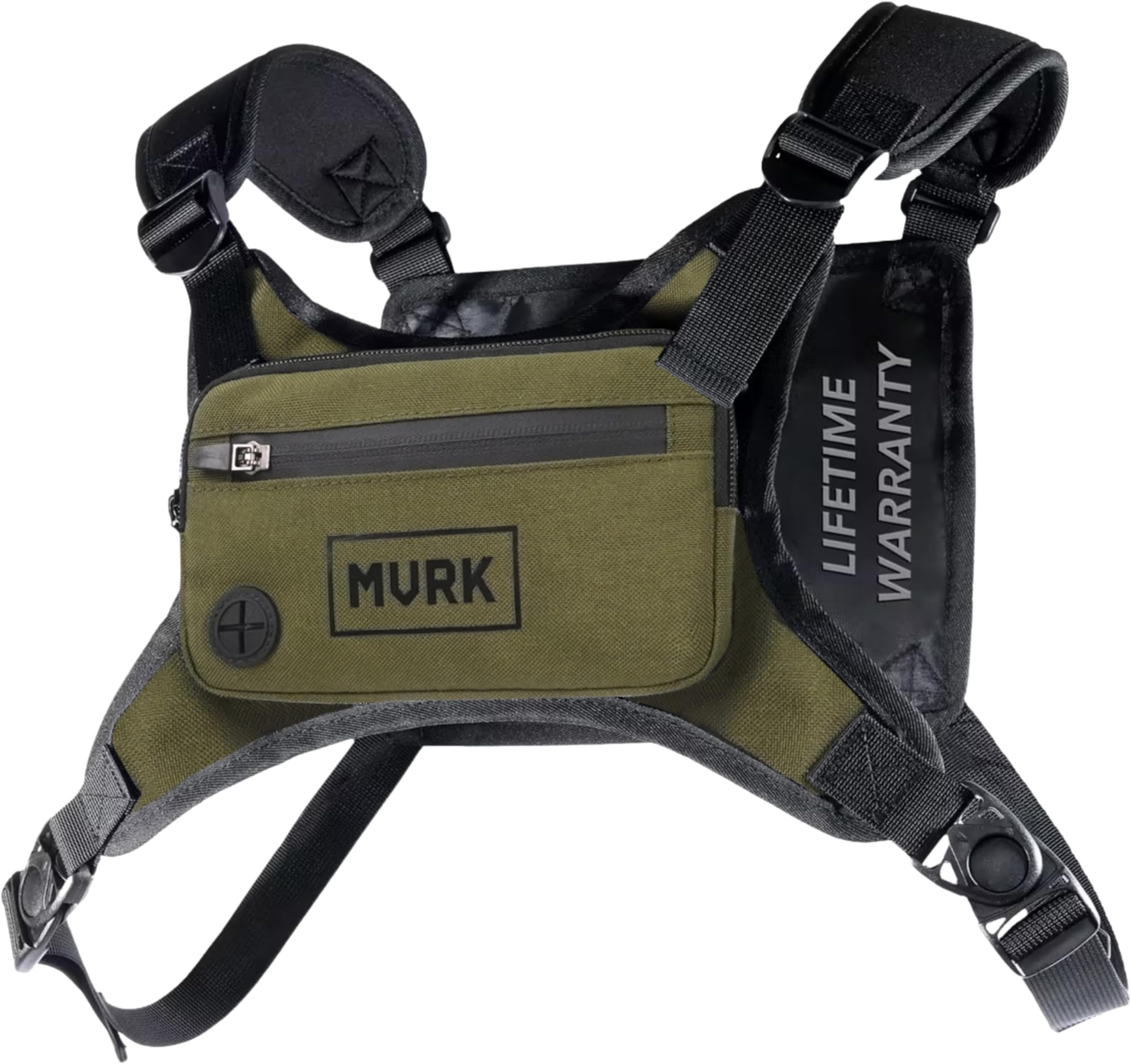 MVRK Water Resistant Chest Pack - Minimalist Running Pack For Workouts, Running Phone Holder With Extra Storage, Lightweight Running Vest, Running Backpack With Reflective Print (Olive)
