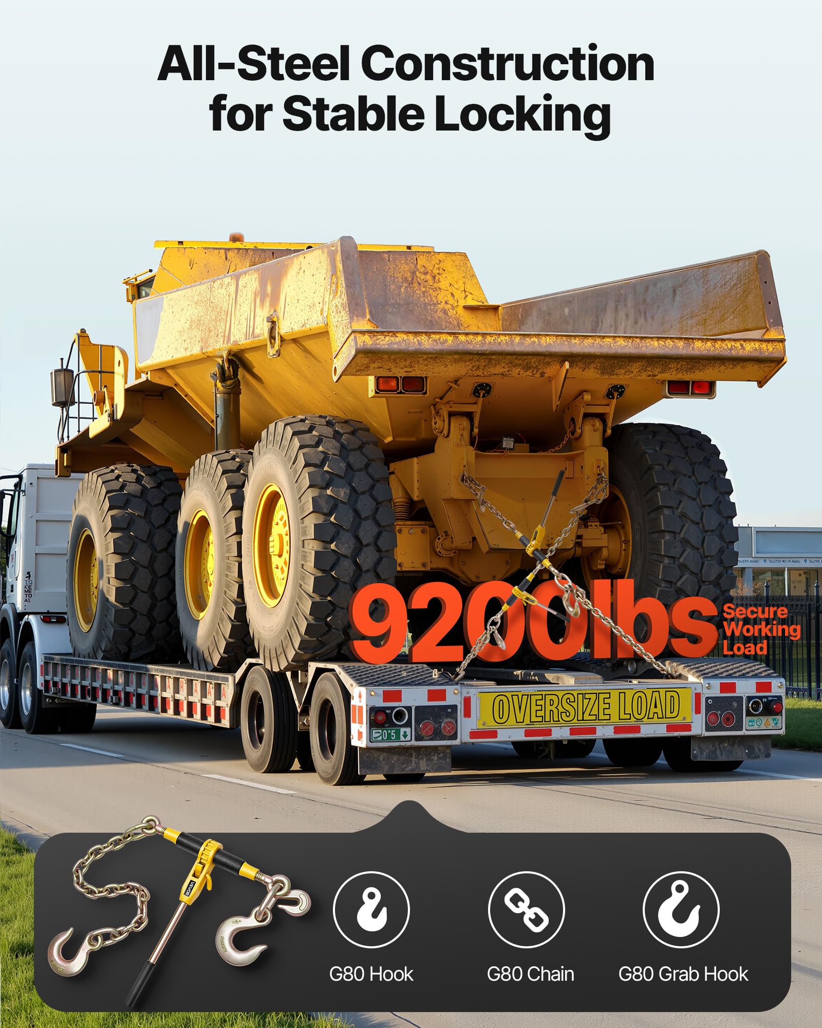 VEVOR Legatore a Cricchetto, Carico di 4173 kg, Legatori a Catena Compatibili con Catene da ca. 9,52 a 12,7 mm, Legatore a Cricchetto per Carichi Pesanti con Maniglie per Camion, Ancoraggio