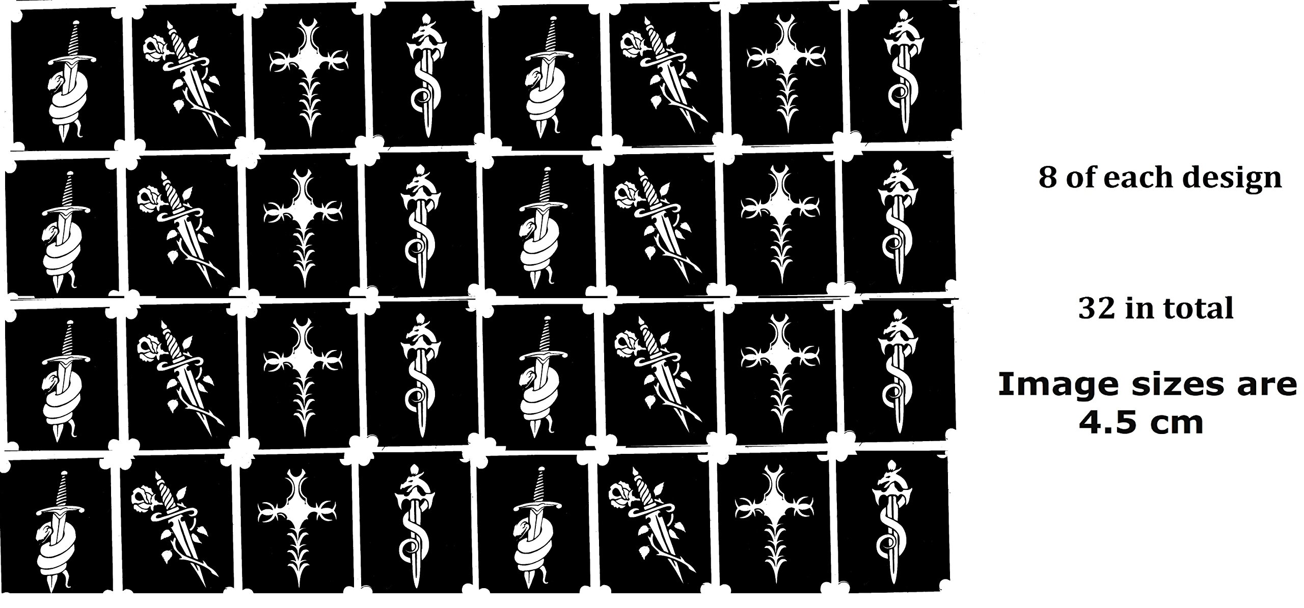 Tattoo Stencil Collections (32 Tattoo Glitter Airbrush Stencil Dagger)