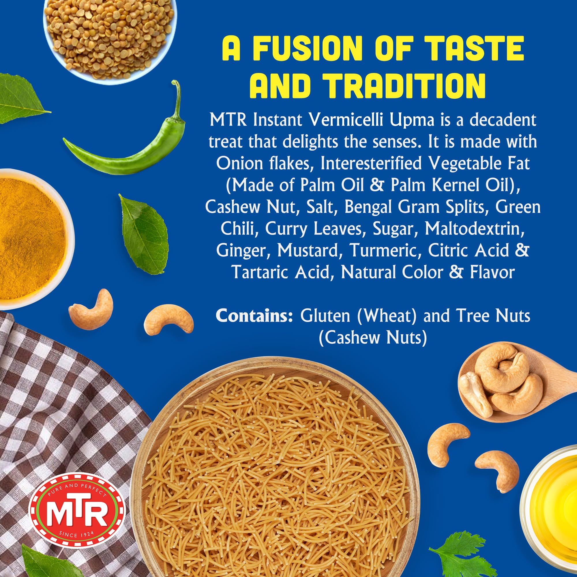 MTR 3minute Seviyan Vermicelli Upma - Ready-to-Cook Mix - Authentic Indian Food in Just 3 Minutes - 100% Vegetarian - No Added Preservatives - Just Add Hot Water - Quick & Easy (Seviyan Vermicelli Upma - 160g, Pack of 6)