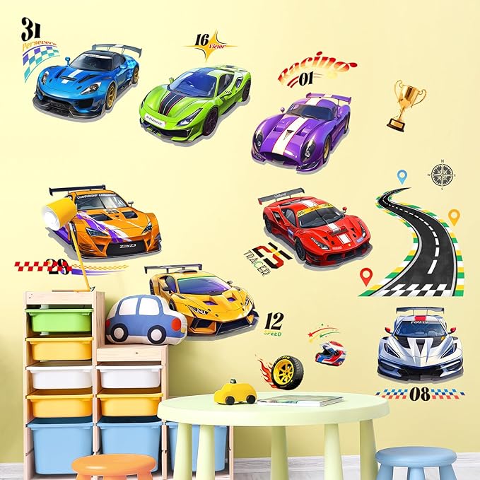 Vinilos Decorativos Tanlaby Autos de Carreras Pared miniatura 3