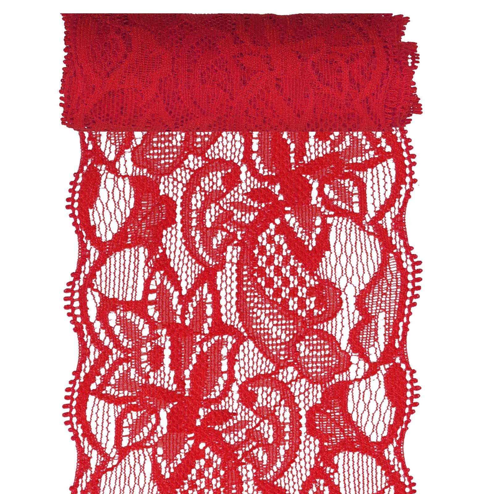 Glarks 1Rolls 4.57m x 80mm Fabric Lace Ribbon, Red Floral Pattern Fabric Ribbon, Elastic Stretchy Trim for Wedding Decorating, Sewing, Hair Bow Making