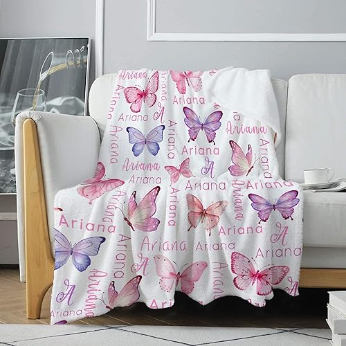 Miniatura 8 de Manta personalizada con nombre de mariposa para bebé, niñas, niños, adolescentes y adultos, mantas de cumpleaños o Navidad, baby shower