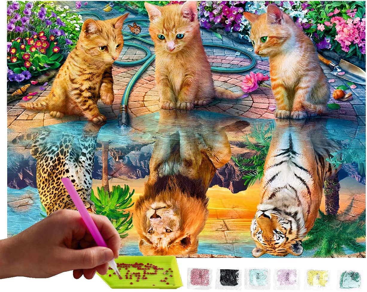 Kit Diamond Painting 5D - Motivo Gattino E Cane | 30x30 Cm | Con Diamanti, Applicatore E Istruzioni | Arte Terapia E Decorazione - Foto 6