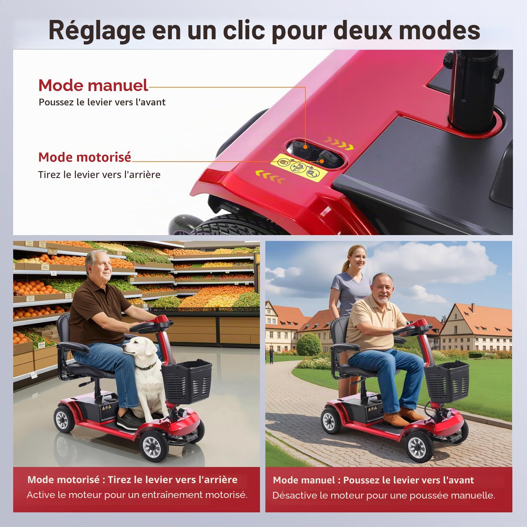 Scooter électrique pour seniors 22 km Scooter pliable à 4 roues avec panier Batterie légère Capacité de charge jusqu'à 190 kg Scooter électrique