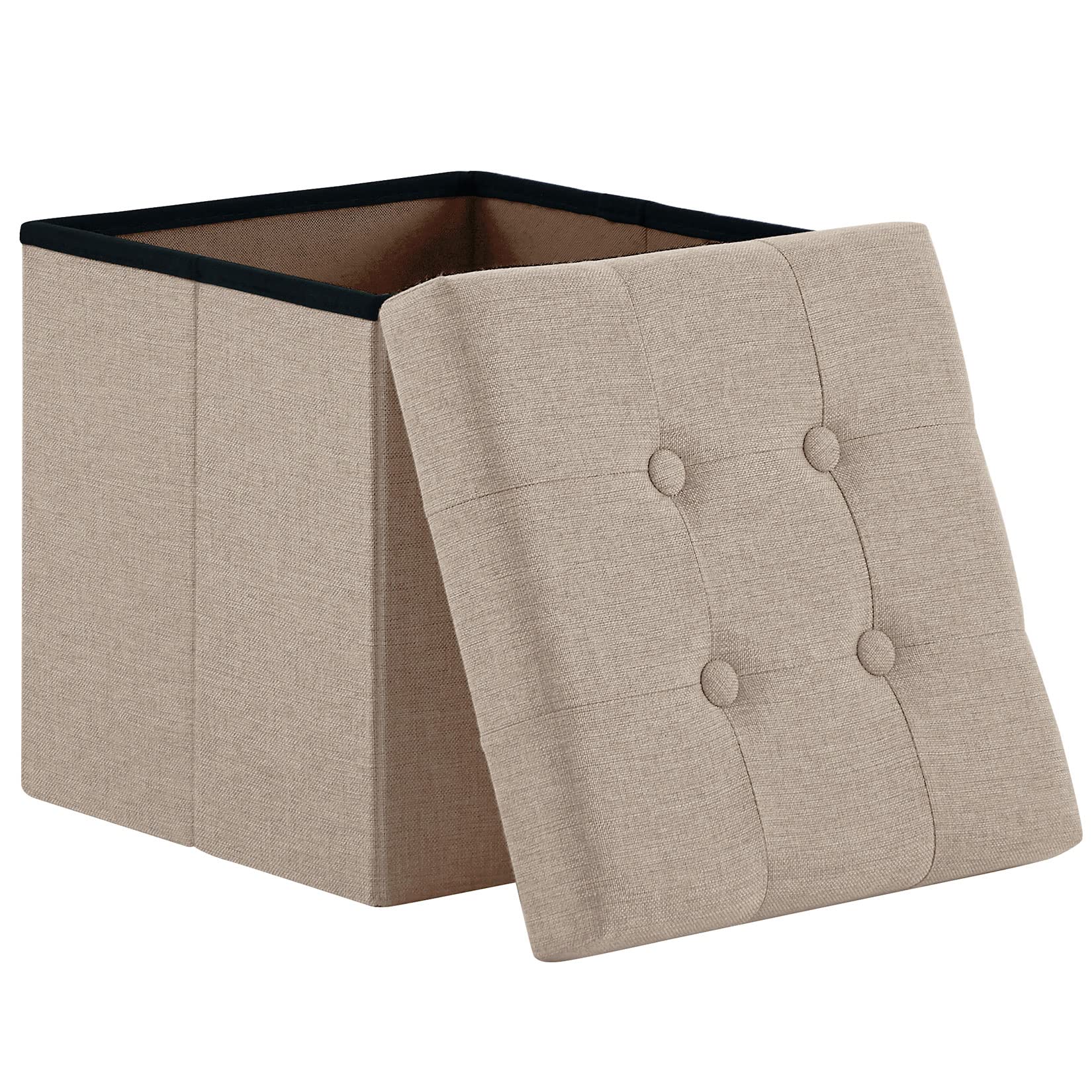 Zedelmaier Sitzhocker mit Stauraum, Fußbank Truhen Aufbewahrungsbox faltbar belastbar bis 300 kg, Leinen, 38 x 38 x 38 cm