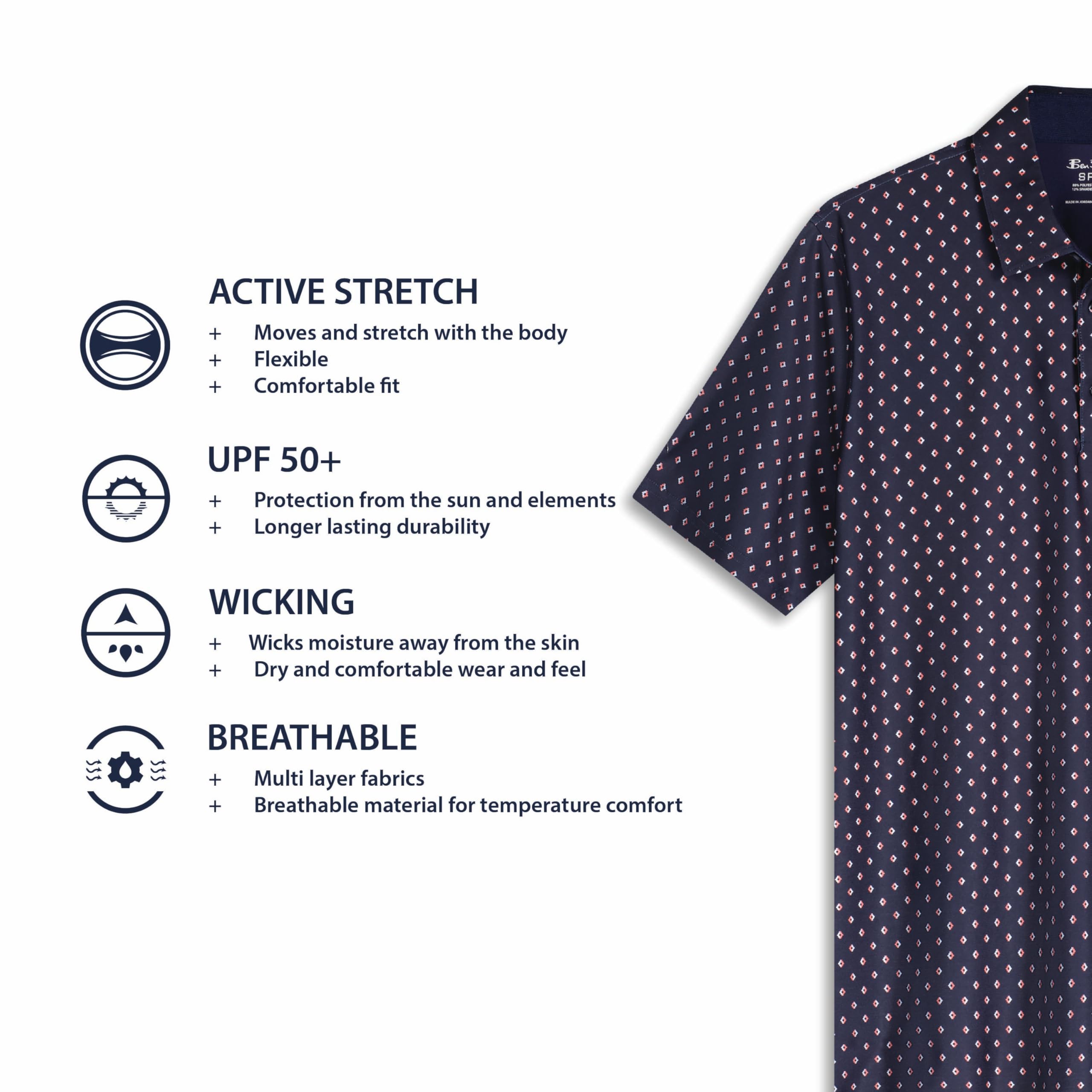Ben Sherman Performance Golf Shirts– Stretch, Extra Soft Fabric, Moisture-Wicking, Odor Resistant Camicie Uomo