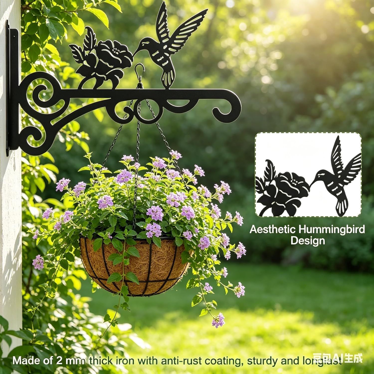 2026 New Hummingbird Plant Hanger, 10 Inch Metal Hanging Plant Bracket with Beautiful Hummingbird Pattern – Anti Rust Plant Hooks for Hanging Plants, Bird Feeder, Windchime, Lantern (3pcs)