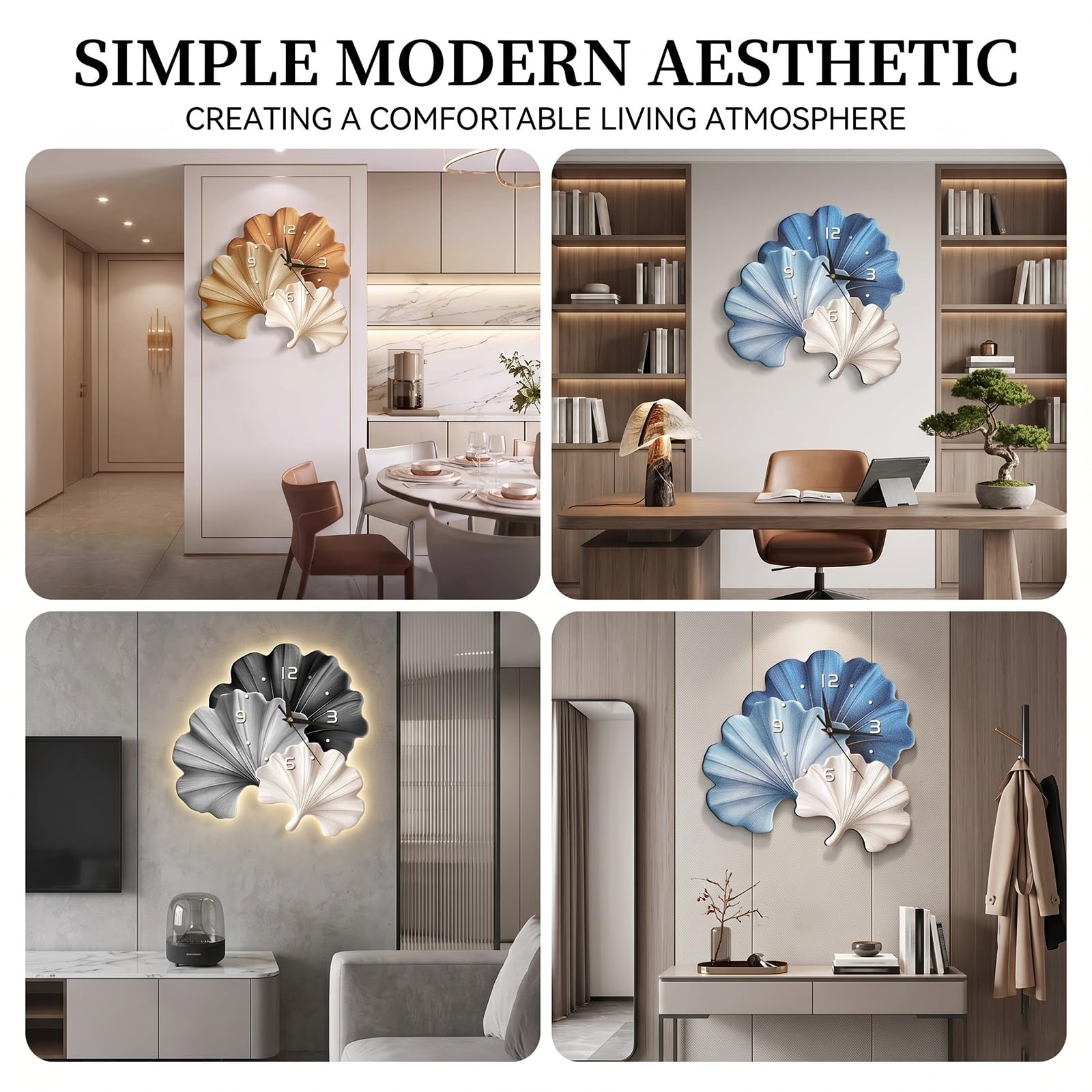 Orologio da parete silenzioso 3D, orologio decorativo moderno con luce LED, pittura in cristallo acrilico per casa, ufficio, camera da letto, ingresso corridoio