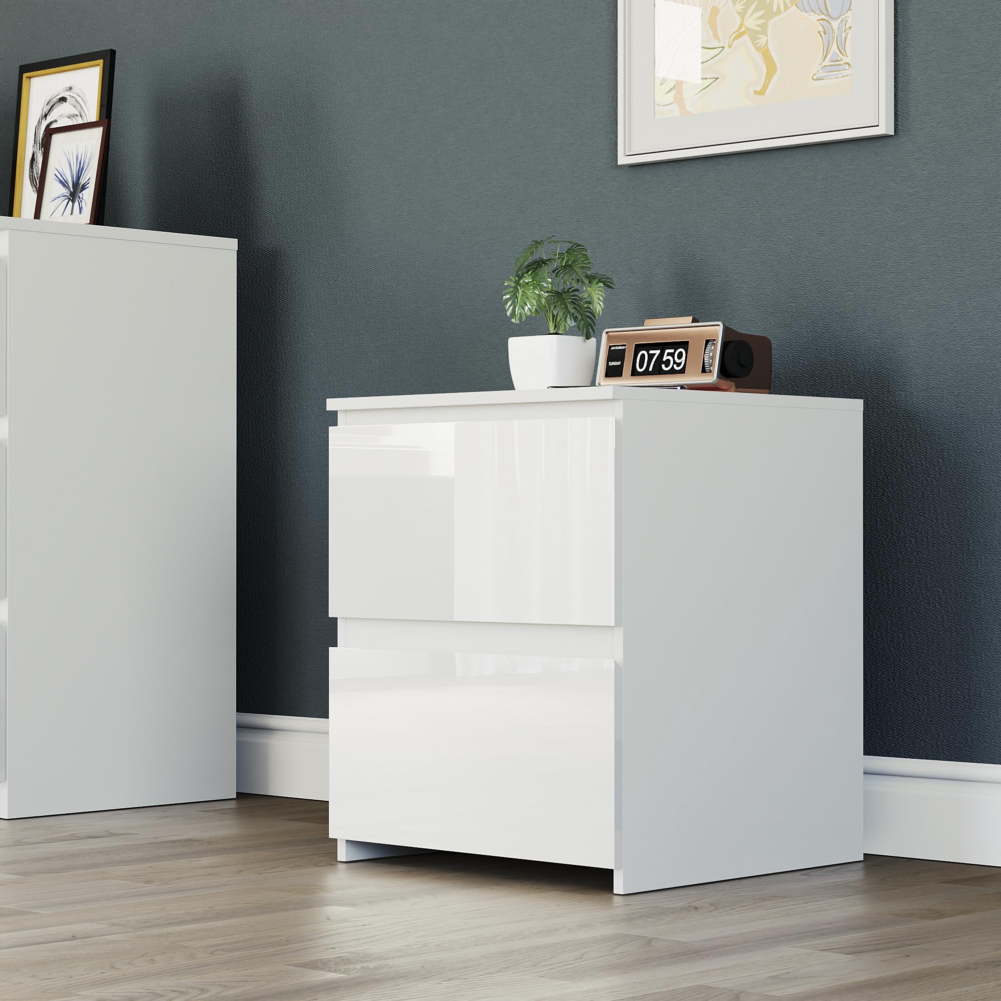 Vida Designs Glinton Commode de Chevet 2 tiroirs Blanc FSC 100%, Bois d'ingénierie, H 50 x W 43 x D 40 centimetres