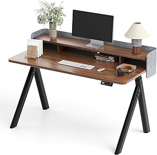 MAIDeSITe höhenverstellbarer Schreibtisch elektrisch 120x60cm, astförmigen Ovale Beine schreibtische mit Monitorständer und Akustik-Trennwand für Stabilität - Arbor Lift