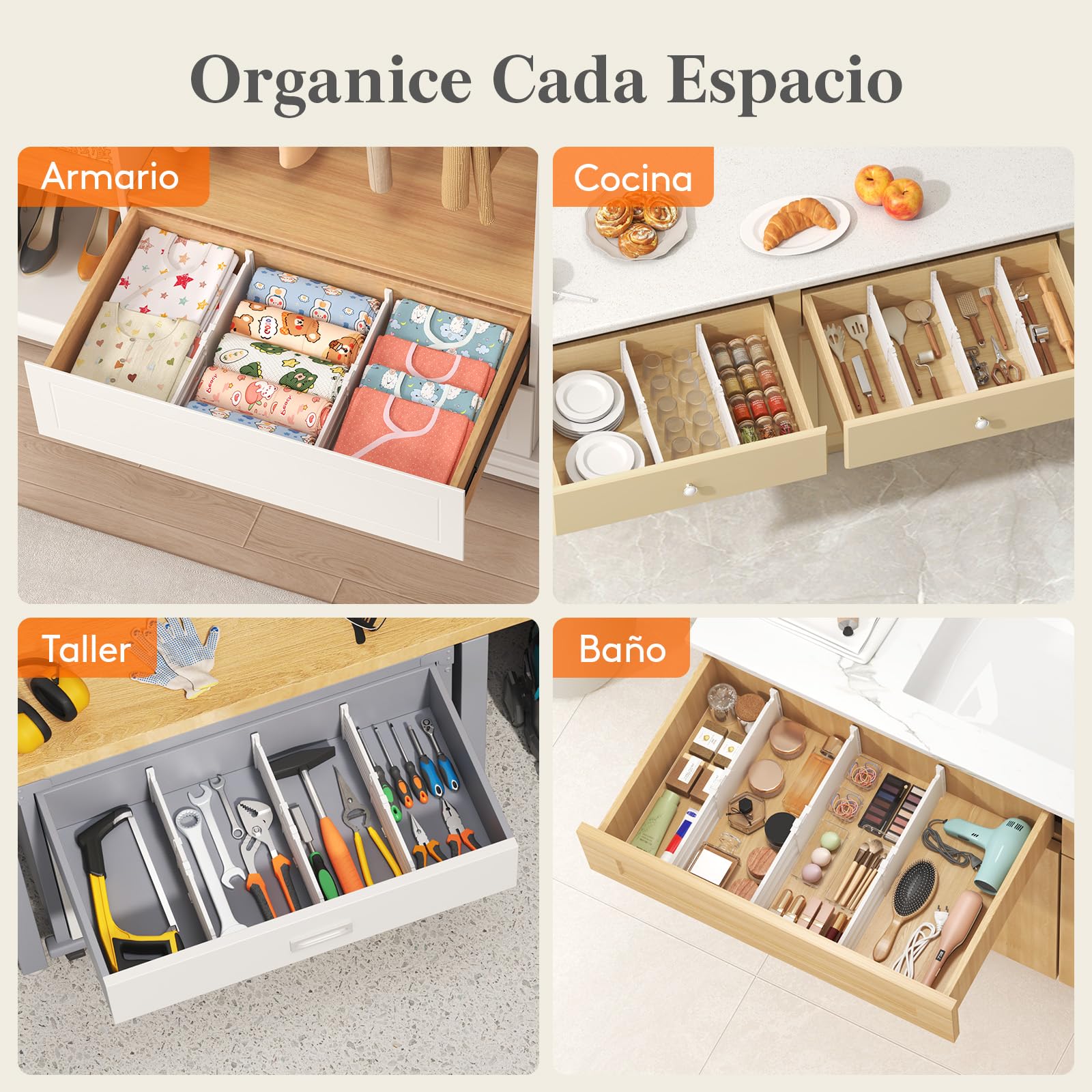 Lifewit Separadores de Cajones Ajustables, Divisores de Armario Ropa, Cajones Organizadores Plastico para Cocina, Baño, Mesita de Noche, 9 Piezas, Longitud Interior de 30 – 47 cm y Altura 13 cm
