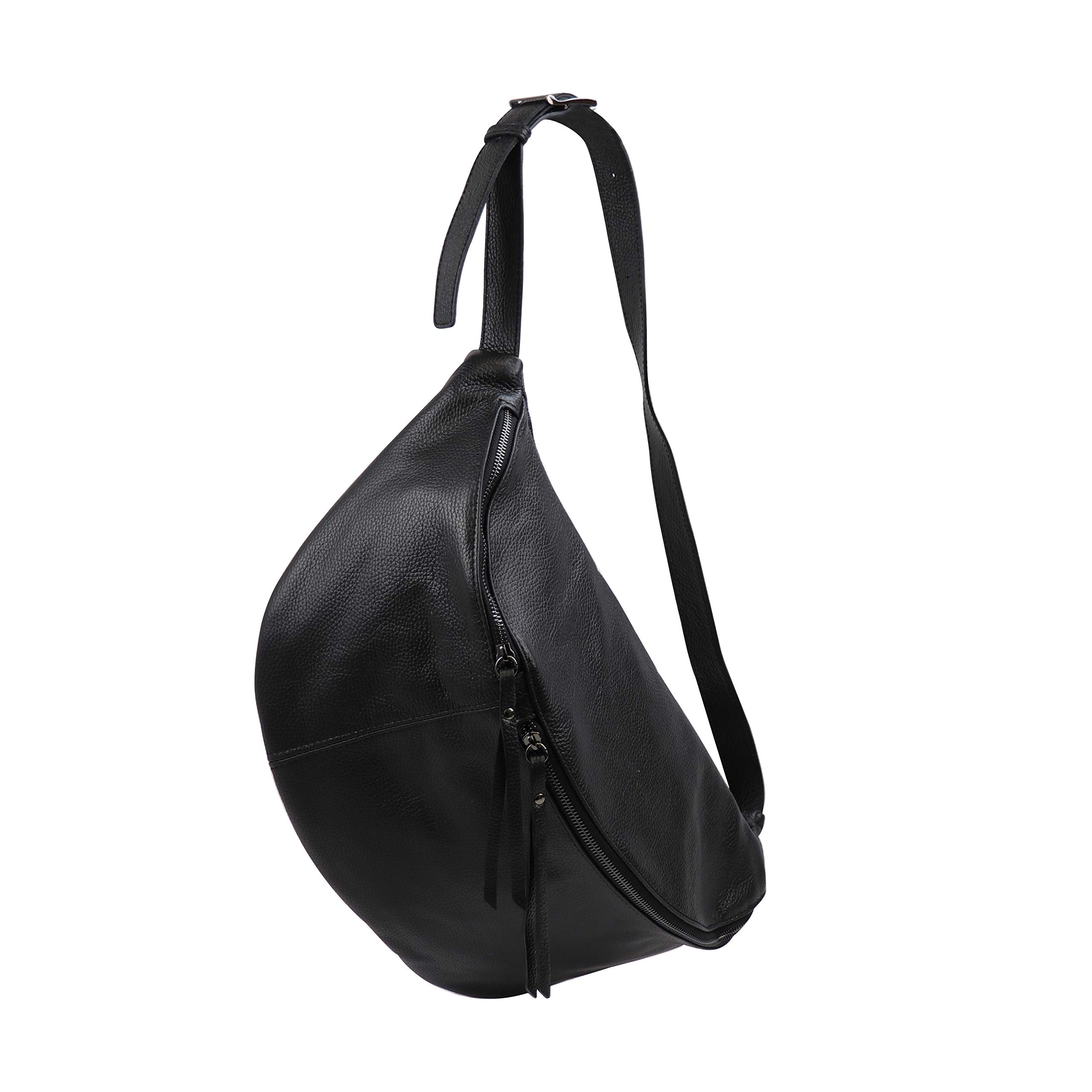 SH Leder echt Leder Damen Unisex Brusttasche für Festival Reise XXL Gross Hüfttasche Crossbody Bag Frauen Ledertasche 49x28cm Daniela G768 (Schwarz)