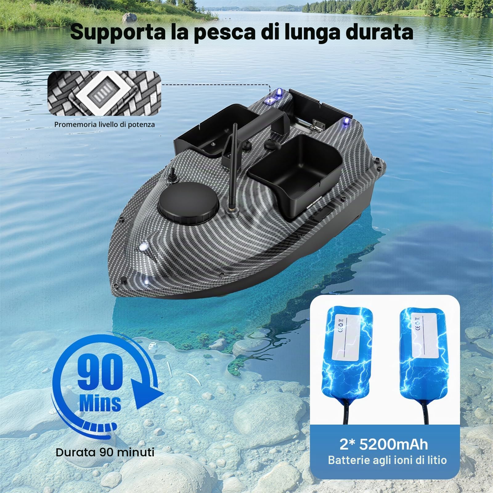 Barca telecomandata, 600 m, con GPS, carico 2 kg, 40 punti di posizionamento, doppio motore, barca RC per fiumi, laghi e mari