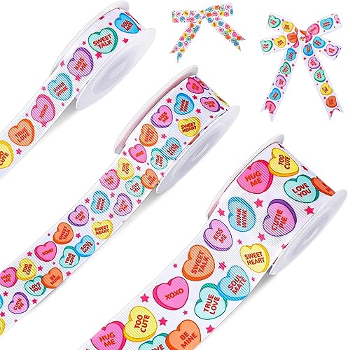 3 rollos de cinta de grosgrain con corazón para conversación del día de San Valentín, dulce corazón, sé mío, abrazo, beso, cinta XOXO, cinta de