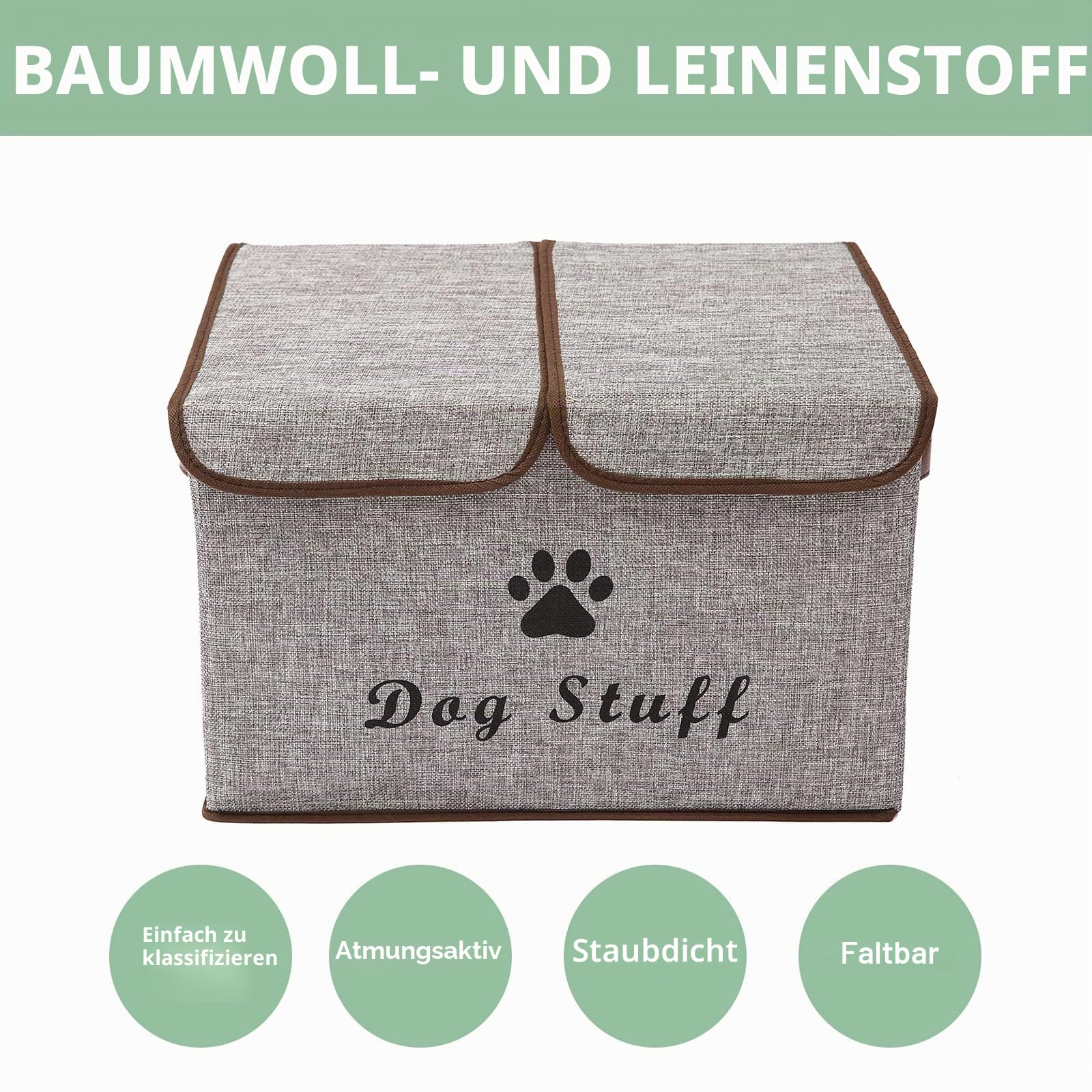 Pethiy Große Leinenstoff Aufbewahrungsbox mit deckel für Hunde Zubehör-Faltbare Doppelgitter Aufbewahrungskorb mit Griffen,für hundespielzeug Hundebekleidung-43 x 31 x 26 cm (Grau)