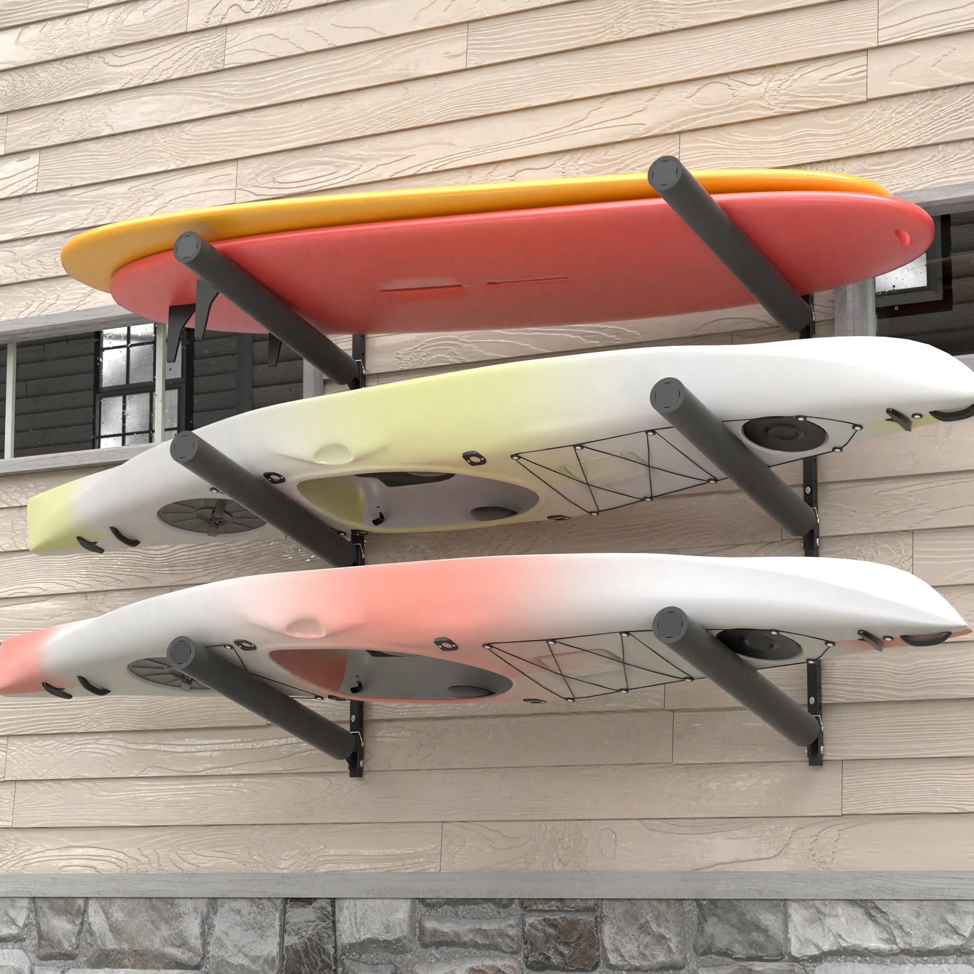 Photo 1 of FitiRoker Kayak Wall Rack, Heavy Duty Wall Mount Storage Rack for Multiple Kayaks, with Adjustable Arm Height, 200lbs Per Level, Rubber-Sleeve Protection, Fits Kayak Canoe SUP Paddle Board