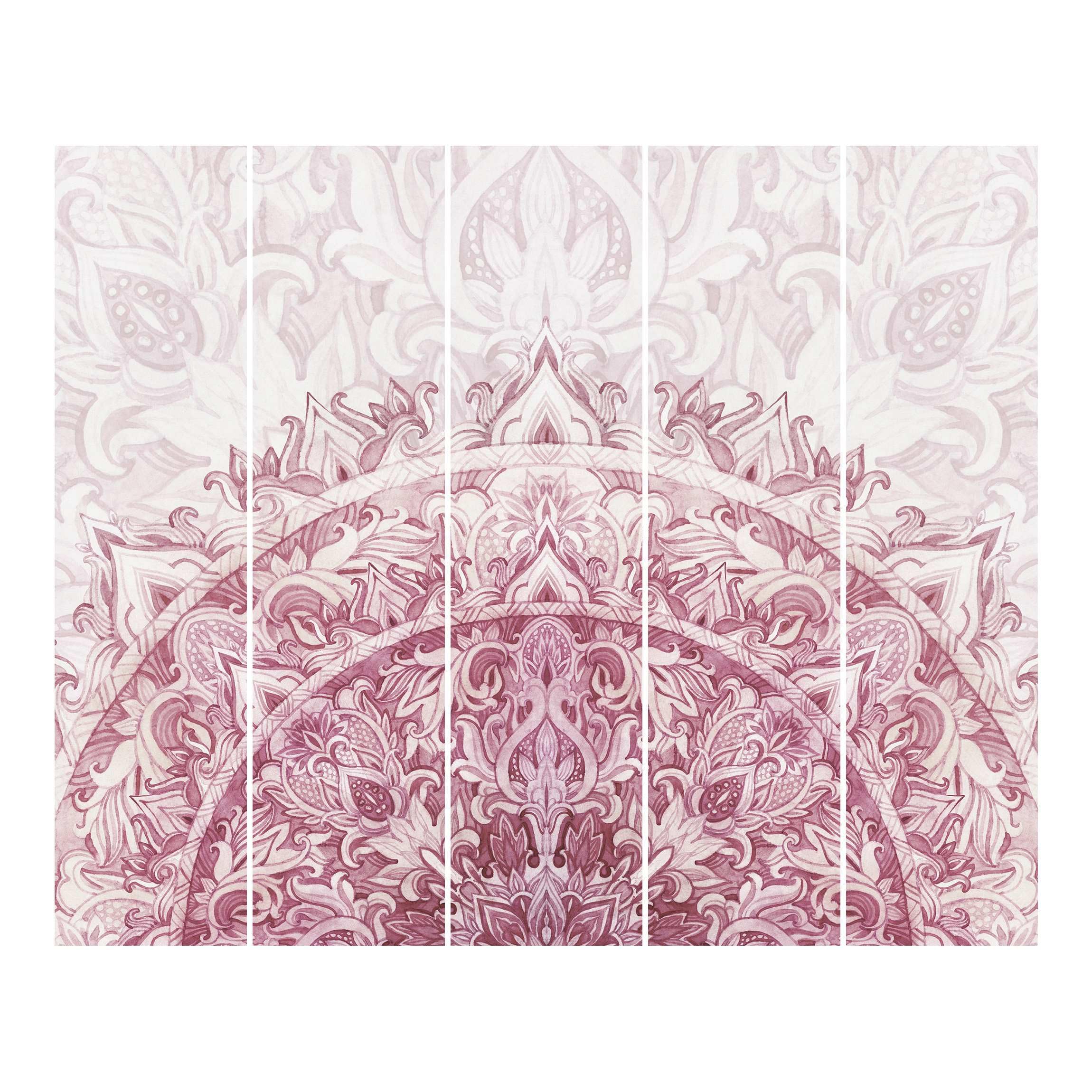 Schiebegardine halbtransparent 60er Paneel Klett Spirituell Textil lichtdurchlässig - Mandala Aquarell Flächenvorhang rot Wohnzimmer Schlafzimmer 2392 (300x250 cm - 5er Set)