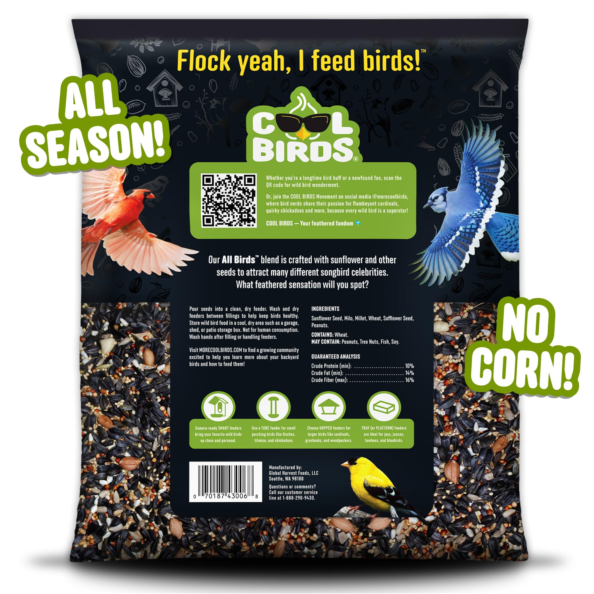 Cool Birds All Birds - Semi di uccelli selvatici – 4,5 kg – Miscela classica con girasole olio nero, miglio bianco, cartamo, arachidi e cuori di girasole – Mangime bilanciato per uccelli da esterno