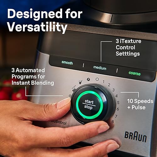 Miniatura 4 de Braun TriForce Power Blender - Potente licuadora de encimera de 1200 vatios con 10 velocidades manuales, 3 texturas y 3 ajustes de alimentos,