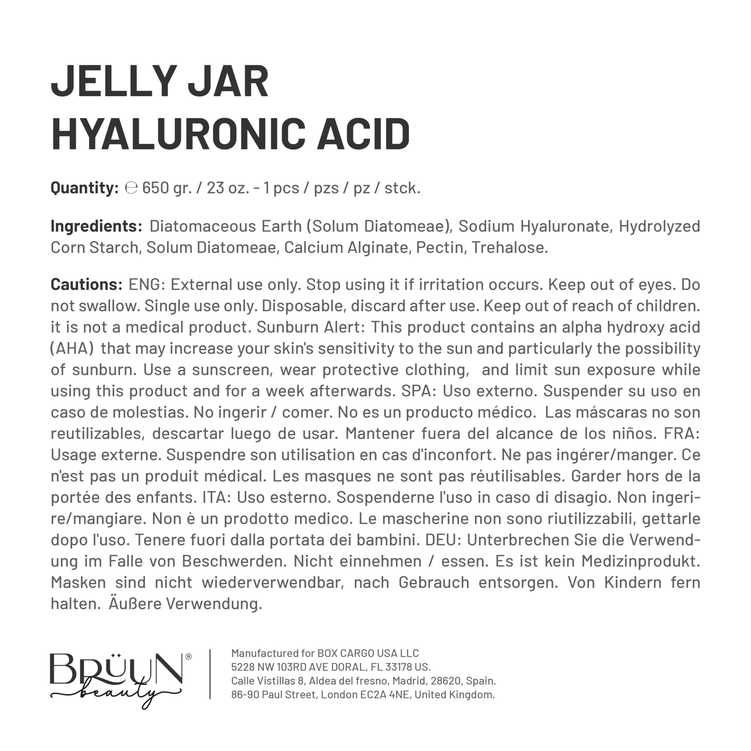 BRÜUN Peel-Off Hyaluronic AC Jelly Mask for Face Care – A 23 fl oz Rubber Mask Jar for 30 to 35 Treatments – A Skin Care Moisturizing Gel Mask of Spa Set for Men, Women and Adults