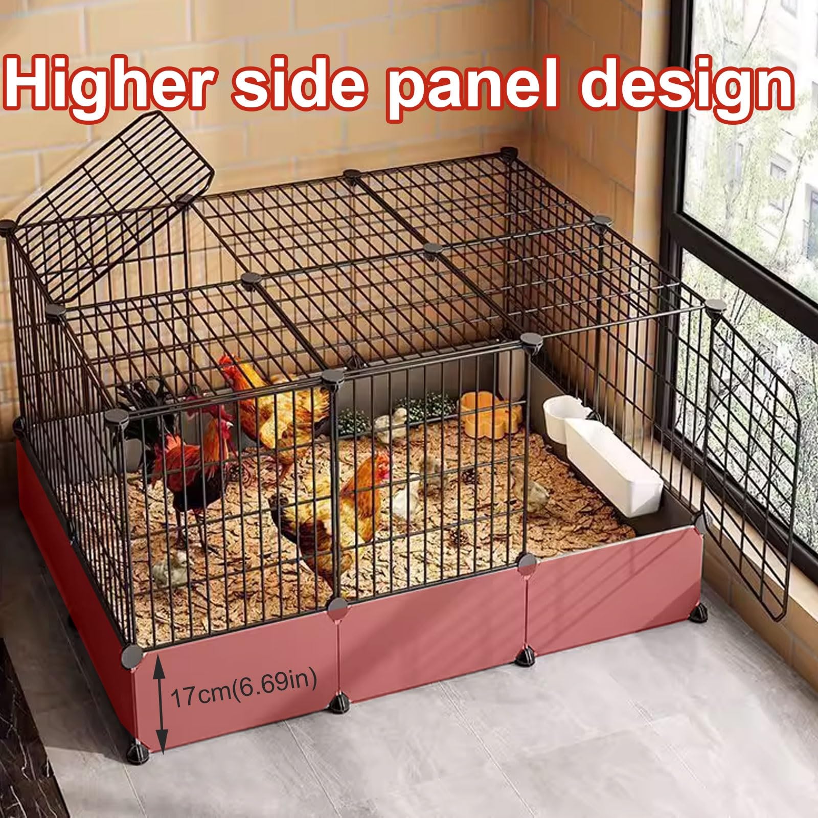 Gallinero Exterior Metálico Jaula Portátil para Gallinas De Exterior Diseño con Doble Puerta Paneles Laterales Elevados Hecho De Malla De Hierro Y PP(107 * 37 * 55CM)