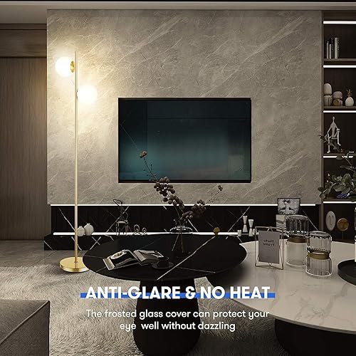 Miniatura 7 de AMARTIZ Lámpara de pie dorada moderna con forma de globo de cristal para sala de estar, luz de pie LED para dormitorios, oficinas, pantalla de