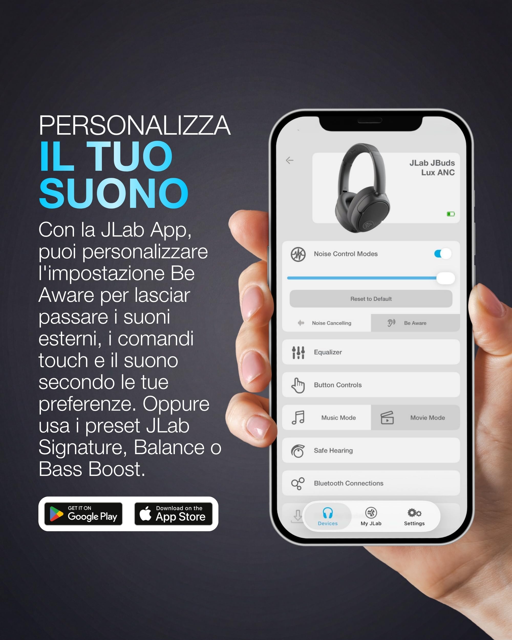 JLab JBuds LUX ANC Cuffie Attive Intelligenti Con Cancellazione Del Rumore - Cuffie Wireless Sopra L'Orecchio Con Microfono, Auricolari Bluetooth Pieghevoli, Grafite