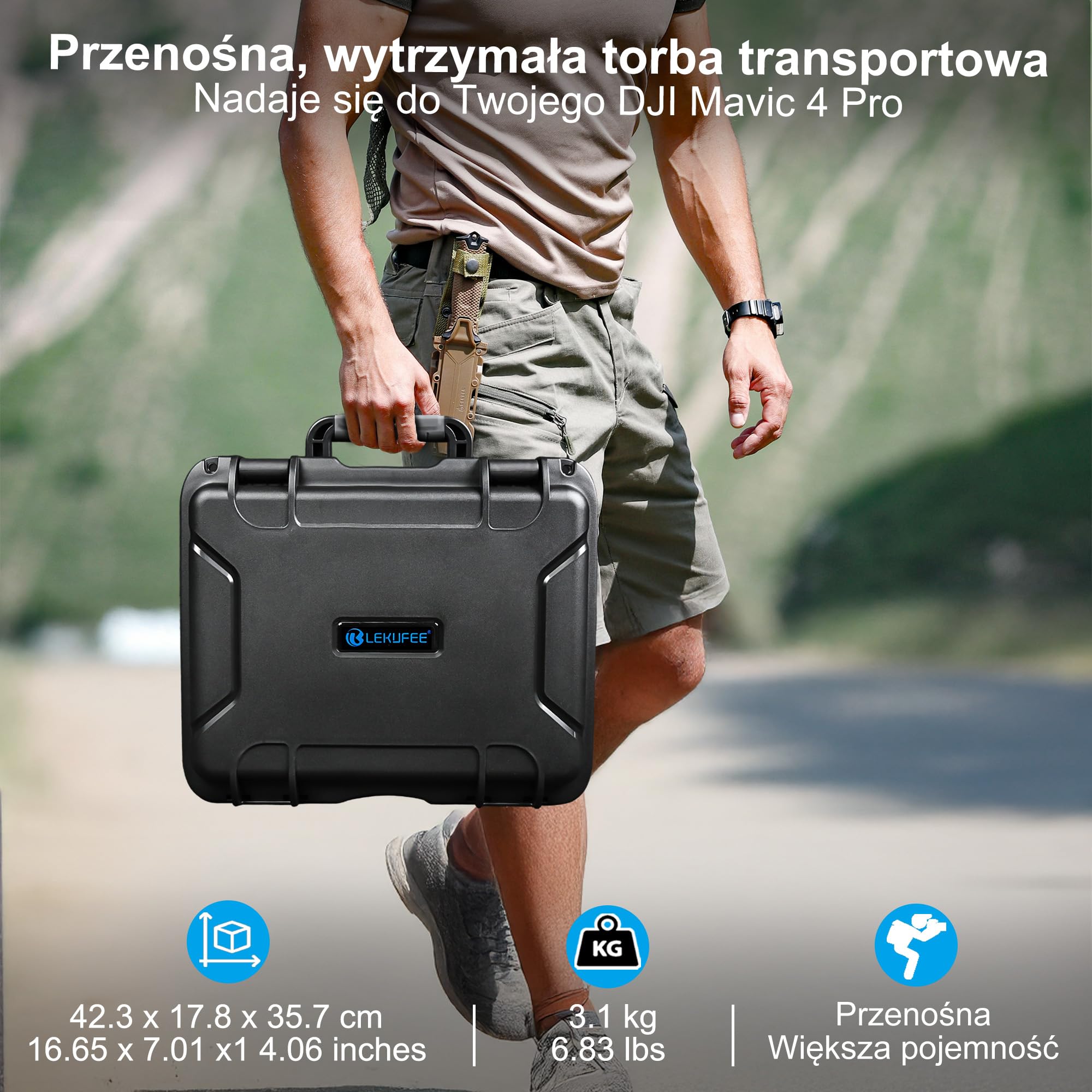 Lekufee Wodoodporna Twarda Walizka Transportowa do drona DJI Mavic 4 Pro,Creator Combo,Fly More Combo,DJI RC 2/RC Pro 2, 7 akumulatorów, hubu ładującego i innych akcesoriów (tylko walizka)