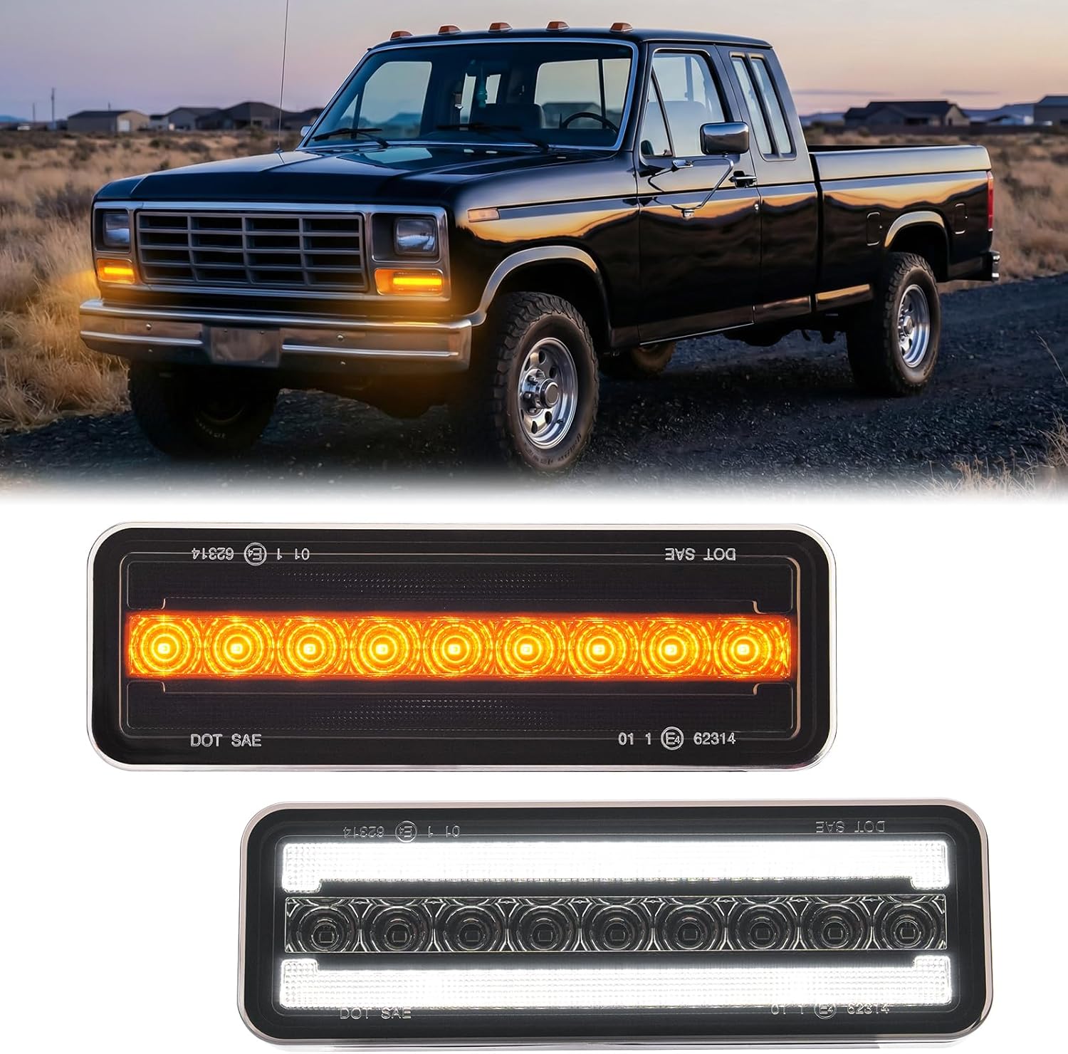 R&F Auto LED Front Turn Signal Lights for 1980-1986 F150/F250/F350; 1980-1983 F100 Modern Running Lamps Corner Lamp; 80-86 Bronco Upgrade White Parking Light + Amber Turn Signal Smoked lens