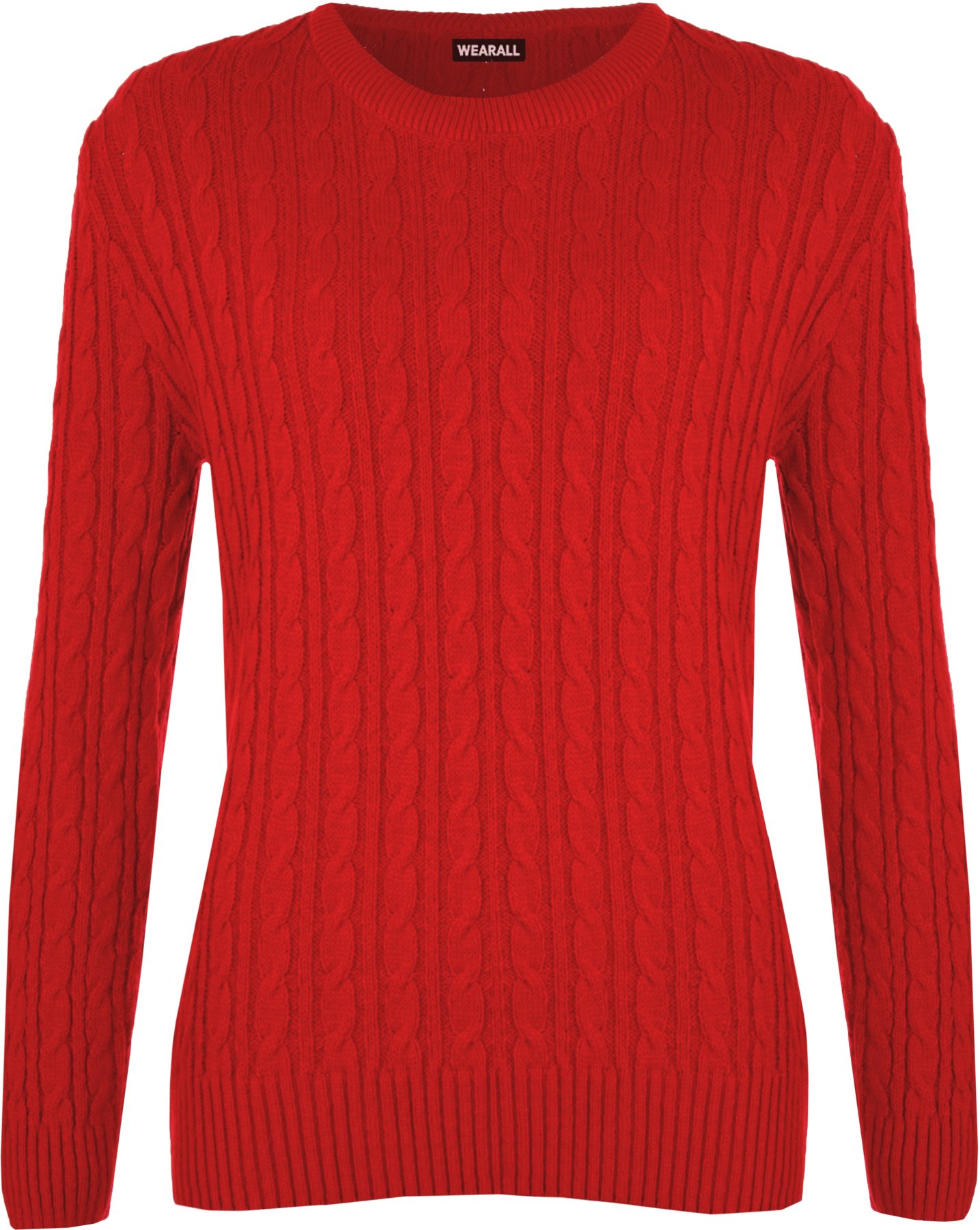 WearAll Women's Cable Knit Long Sleeve Top Ladies Jumper Sweater - Red - 20-22