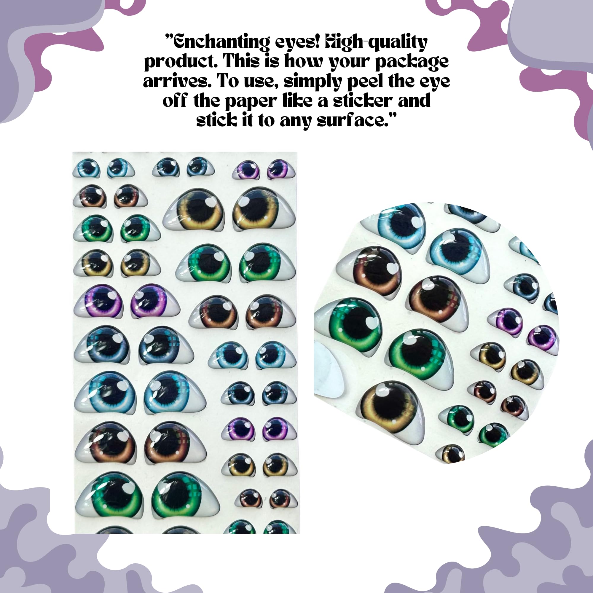 308-M: Assorted 3D Resin Googly & Wiggle Eyes (58 Pcs/29 Pairs, 5mm-22mm, Various Sizes) – Brown, Green, Purple, Blue- Self-Adhesive for DIY Crafts, Clay, Felt, Cold Porcelain, Polymer Clay