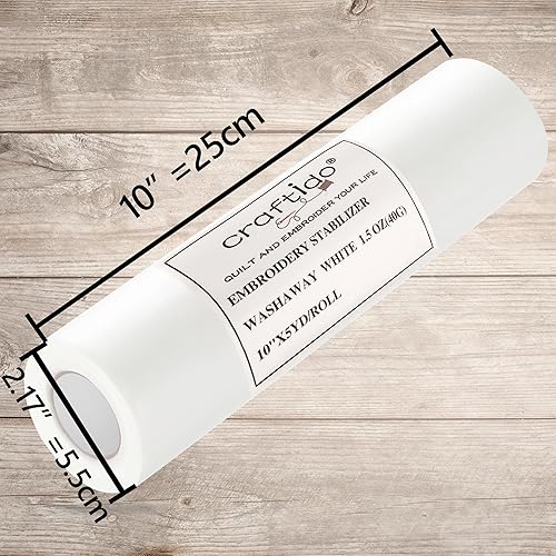 Miniatura 2 de Craftido Estabilizador de bordado soluble en agua para lavadorespaldo y cobertura de 10 pulgadas x 5 yardasrollo para la mayoría de los aros. Peso