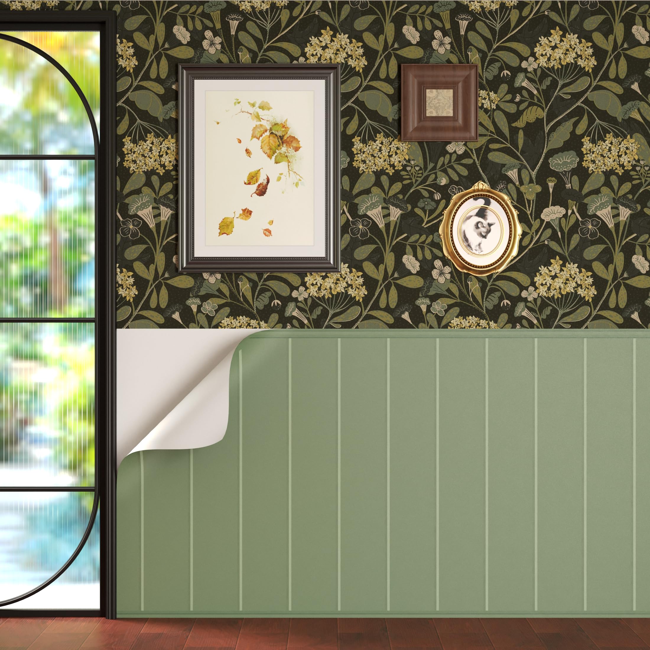 Papier peint lattes 3D amovible vert pour masquer les defauts du mur sans peindre 90x1000cm
