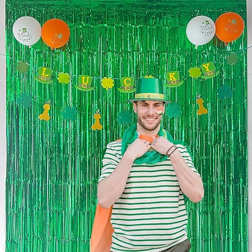Miniatura 7 de Melsan Decoraciones del día de San Patricio, cortinas de flecos de papel de aluminio de oropel para decoraciones del día de San Patricio, cortina de