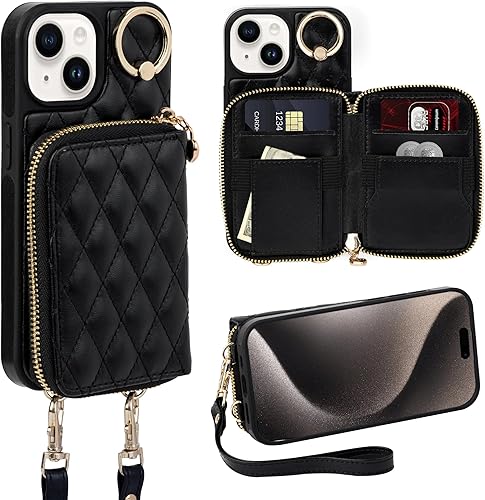Miniatura 16 de Keallce Funda para iPhone 15 Pro Max de 6.7'' Funda Cartera, Bolso Bandolera con Cremallera Monedero Pulsera para Mujeres, Portadores de Tarjetas
