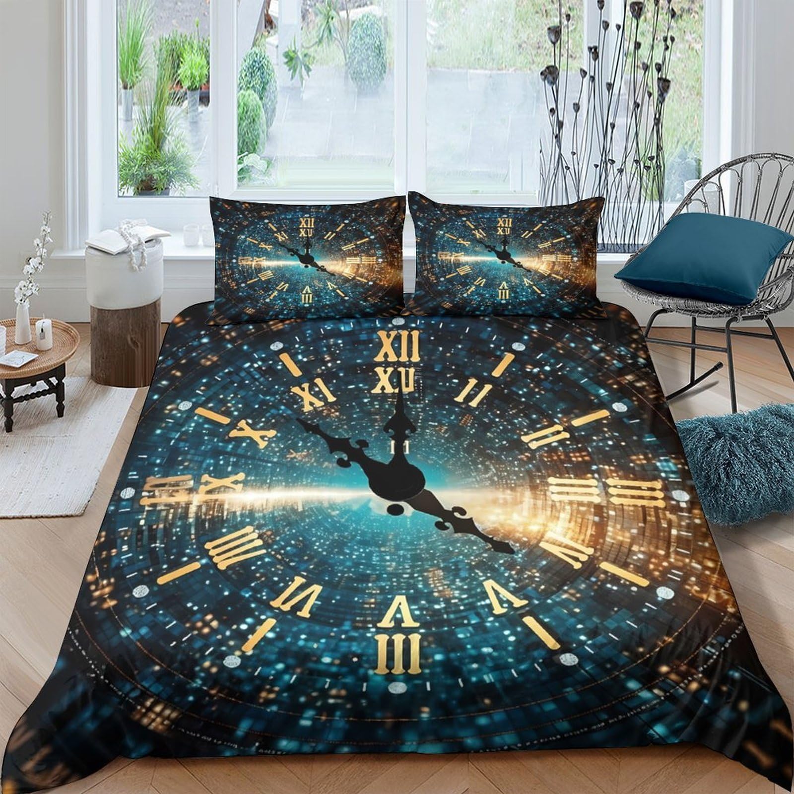 Ctjqhvkz Style-9 3D Printed Clock Cityscape Fitted Sheet Microfiber Soft Anti-Slip Urban Night Bed Cover Machine Washable Decor Single（135X200cm）