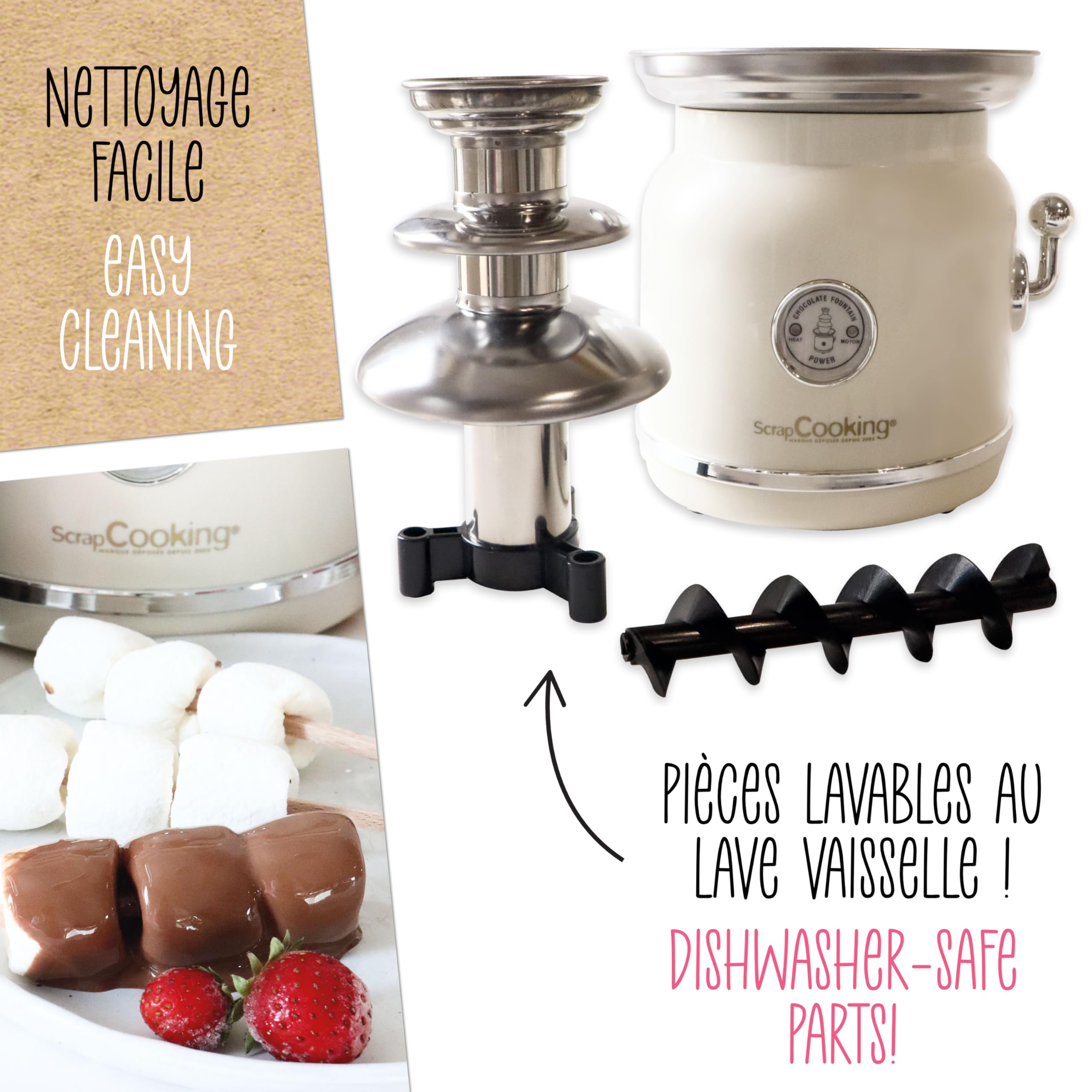 ScrapCooking - Fontaine à Chocolat - Tour 3 Étages en Inox & Maintien au Chaud - Design Vintage - Machine Fondue Chocolat Électrique - Idée Cadeau Pâtisserie Cuisine - 3897