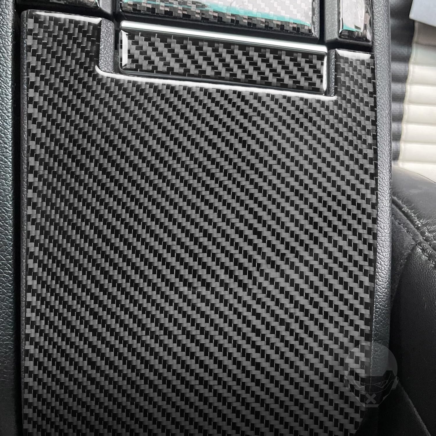 2pcs Real Soft Carbon Fiber Car Center Console Armrest Box Panel Decoration Cover Trim Sticker Compatible with Ford Mustang GT/Shelby 2009-2014 Auto Interior Accessories Black